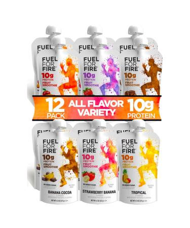 Fuel For Fire - Variety Pack with All 6 Flavors (12 Pack) Fruit & Protein Smoothie Squeeze Pouch |Gluten Free, Soy Free, Kosher (4.5 ounce pouches) Variety-All Whey Flavors 4.5 Ounce (Pack of 12)
