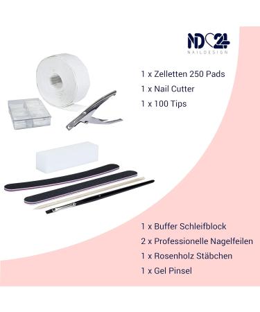 ND24 NAILDESIGN Geln gel Starter Set - 16-Piece Basic Kit with UV Gel French Gel Sealing Gel UV Lamp & Accessories - Vegan & Made in Germany for Beginners - Buy Online on GoSupps.com