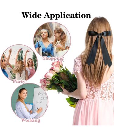 Leogony Hair Bows Clip Black Hair Ribbons with Long Silky Satin for Girls Women - Buy Online on GoSupps.com