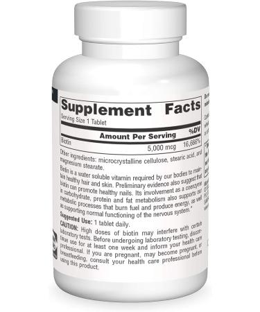 Source Naturals Biotin 5000mcg - High Potency B Vitamin Supplement for Hair, Skin, and Nails - 200 Tablets - Buy Online on GoSupps.com