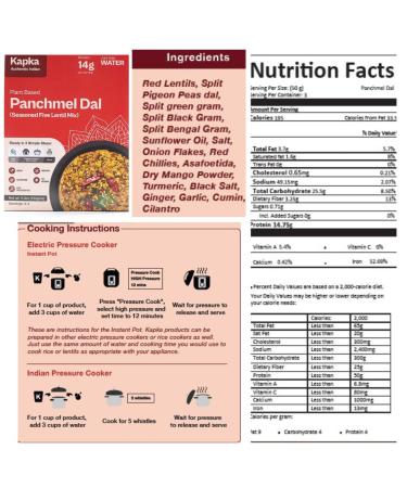 Kapka Vegan Indian Dal Plant Based Protein - 5 Pack Variety | Seasoned Ready to Eat Entrees for Instant Pots | Non-GMO Gluten Free | 3-4 Servings Per Pack | Pack of 5 Dals - Buy Online on GoSupps.com