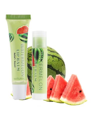 lip Balm Set with Coconut Oil Oive Oil- Fruit Flavor Moisturizing Lip Care Set - Gift Set for Relief and Repair - Lip Repair and Lip Care (Watermelon Green)