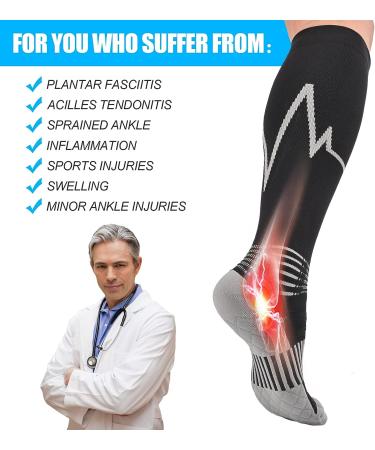 IRAMY Compression Socks 2 Pairs for Women & Men | Ankle & Arch Support - Foot Massage Pad | 20-30 mmHg Knee High | X-Large Black-Grey - Buy Online on GoSupps.com