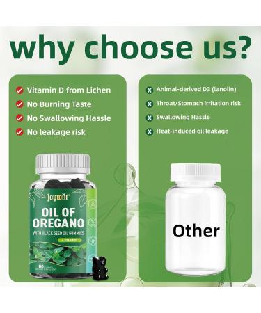 Oregano Oil Gummies 300mg | Oil of Oregano with 200mg Black Seed Oil + D3 1000IU | Organic Oregano Chewable Supplements | Carvacrol + Thymoquinone | Vegan, Non GMO | Immune & Gut Support | 60 Cts - Buy Online on GoSupps.com