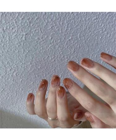 Press on Nails Short Style Fake Nails 24Pcs Shiny Amber False fingernail with Self-Adhesive Jelly Nail Glue Tabs Press On False Nails - Buy Online on GoSupps.com