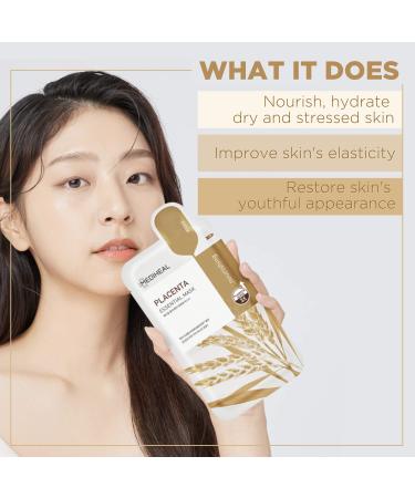MEDIHEAL Placenta Essential Face Mask - 10 Sheets | Anti-aging & Rejuvenating Korean Mask for Glowy Skin Treatment - Ultra-Nourishing Formula - Buy Online on GoSupps.com