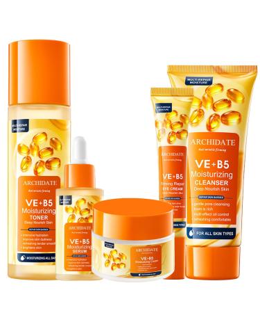 Vitamin B5 Face Routine Set for Women Hydrating Skin Care Set Moisturizing Skin Strengthen Skin barrier Oil Control Facial Care Set with Cleanser Toner Serum Eye Cream Face Cream