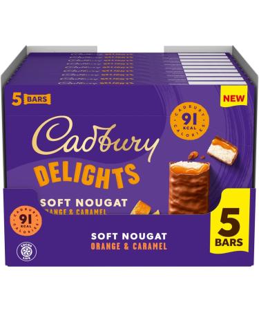 Cadbury Delights Soft Nougat Orange and Caramel Bars 5 x 22g (Pack of 9)