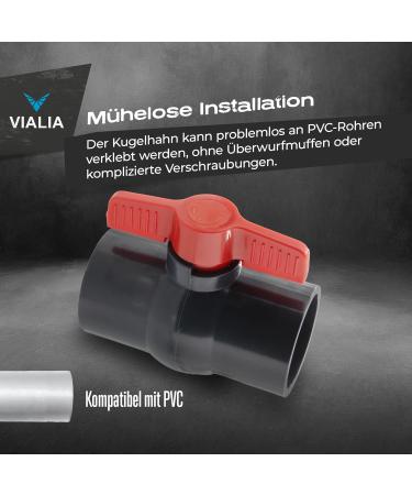 VIALIA PVC Ball Tap 50mm - Double Union Buffer Shut-Off Perfect for Pool & Pond Construction | Durable Adhesive & Screw Connections - Buy Online on GoSupps.com
