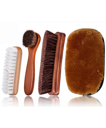 Premium Shoe Brush KY-Tech Suede Brush Shoe Polish Brushes Horsehair Shoe Brush Boot Brush High Shine Polishing Buffing Brushes with Buffing Cloth for Boots Shoes Car Seats Sofas Bags White