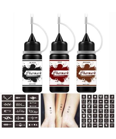 Charmark Jagua Gel Temporary Tattoo Kit for Women Men Kids Fake Tattoos Semi Permanent Tattoo Ink Summer Trend Art Painting DIY Fake Freckles 84 Pcs Tattoo Stencils - Full Kit 3 Colors Black,Brown,Red - Buy Online on GoSupps.com