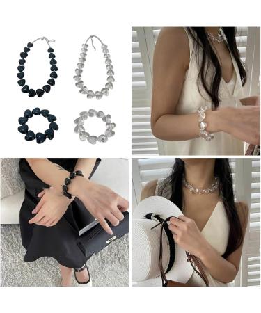 Southjieling Adjustable Acrylic Heart-Bone Chain | Personalized Pearl Jewelry & Petite Heart Necklace/Bracelet for Girls - Trendy Transparent Design - Buy Online on GoSupps.com