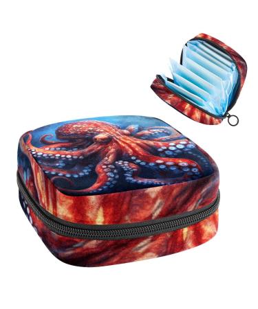 Octopus Dark Sanitary Napkin Storage Bag Feminine Menstrual Cup Pouches Nursing Pad Holder Tampon Bags Portable Period Bag for Women Teen Girls 1Pcs Multi-colored 11