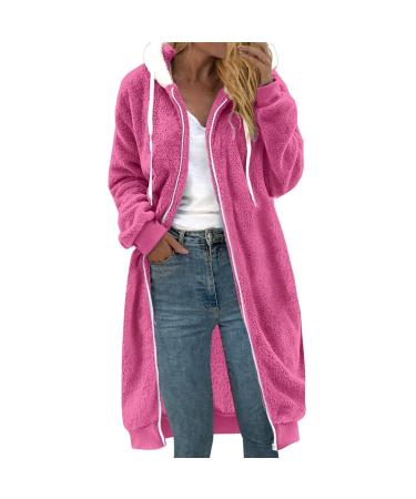 Hanxiulin plush jacket oversize warm lined fleecemantel women coat winter jacket basic hooded jacket light quilted jacket long thick coat outerwear hoodies for women xxl hot pink