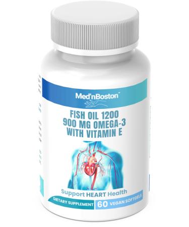 Med'nBoston Fish Oil 1200 900mg Omega-3 with Vitamin E 60 Vegan Softgels Heart & Brain Support