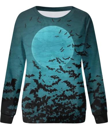 Halloween Costumes Casual Crewneck Long Sleeve Pullover Floral Print Blouses Womens Long Sky Blue X-Large - Buy Online on GoSupps.com