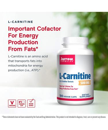 Jarrow Formulas L-Carnitine 500 mg - 100 Veggie Caps for Energy & Weight Support - Buy Online on GoSupps.com