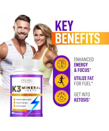 ZELSO (3 Pack) K3 Mineral Weight Loss Pills for Women and Men K3 Mineral Pills - K3 Salt Mineral Vitamin + K3 Capsules Supplement for Keto Weight Loss - 3 Months Supply 60 Count (Pack of 3) - Buy Online on GoSupps.com