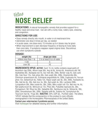 HomeoPet Feline Nose Relief Safe and Natural Nasal and Sinus Medicine for Cats Natural Pet Medicine 15 Milliliters- Pack of 2 - Buy Online on GoSupps.com
