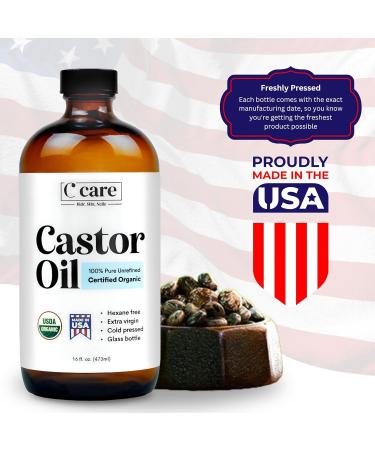 Organic Cold Pressed Castor Oil - 100% Pure & Hexane Free - 16 Fl Oz - Hair Growth Eyebrows Eyelashes & Skin Care - USDA Certified - Buy Online on GoSupps.com