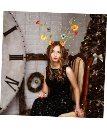 minkissy Antler Headband Adult Costumes Horns Headband Floral Hair Accessories Christmas Headbands Deer Horns Cosplay Branch Hair Hoops Xmas Party Head Hoops Plush Fabric Headwear Fabric - Buy Online on GoSupps.com