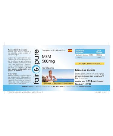 Fair & Pure MSM 500mg Capsules - Vegan Methylsulfonylmethane - 180 Count - No Magnesium Stearate - International Shipping Available - Buy Online on GoSupps.com