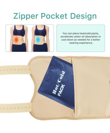 Organic Castor Oil Pack Kit for Liver Support Washable Rigid Packs with Adjustable Strap & Castor Oil Included Khaiki Beige - Buy Online on GoSupps.com