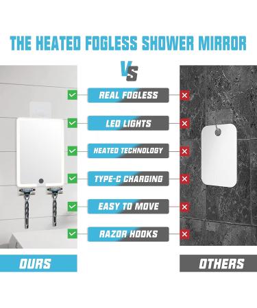 Jadazror Heated Fogless Shaving Mirror with LED Light, 2 Razor Holders, Glass Material - Rechargeable & Anti-Fog - 7.8X5.3in - Buy Online on GoSupps.com