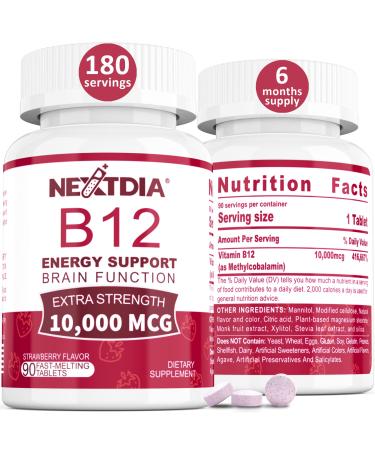 Vitamin B12 Sublingual 10000 mcg Bioactive B12 Vitamins Methyl B12 Methylcobalamin B12 Sugar Free Fast Dissolve Tablets Vegan B12 Support Energy Benefit Brain Function Metabolism 180 Cts