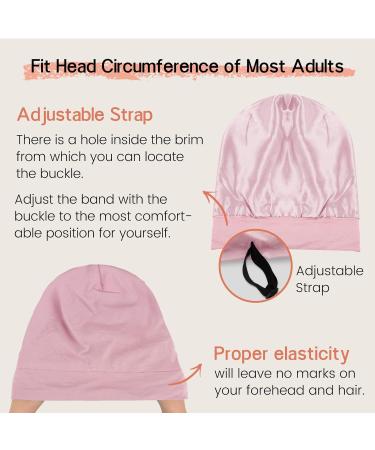 iCooBreeze Mulberry Silk Lined Sleep Cap Bonnet - Pink | Adjustable Strap for Curly Hair | Women and Men - Buy Online on GoSupps.com