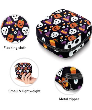 Halloween Skull Black Sanitary Napkin Storage Bag - Portable Period Bag for Women and Teen Girls - Multi-colored - 1Pcs - Buy Online on GoSupps.com
