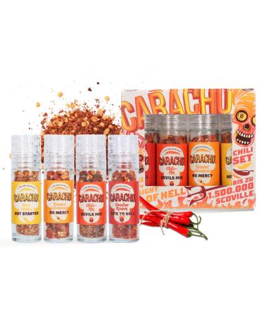 Caracho Chili M hlen Set Superhot Vol. 2 extremely sharp chilli sharpness of 1-1.5 million scoville 4 mini mills in the gift set high-quality chillies with different sharpening degrees chili spice set
