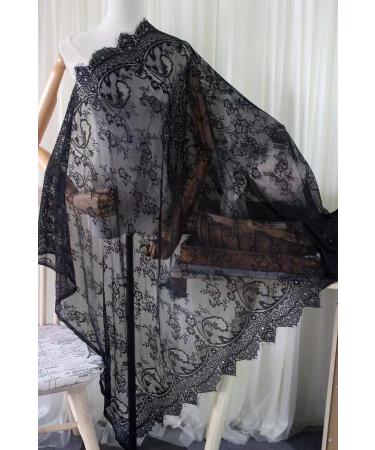 Black Lace Fabric Embroidery by The Yard - 150 x 150 cm | Ribbon Trim for Dress, Curtain, Sewing Craft - Buy Online on GoSupps.com