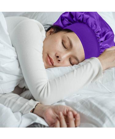 MELTU 1 Pack Hair Bonnet for Sleeping Satin Bonnet with Wide Elastic Band Silk Hair Wrap for Sleeping Soft Sleep Cap Purple - Buy Online on GoSupps.com