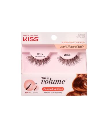 KISS True Volume False Eyelashes Ritzy' 14 mm 100% Natural Hair Tapered End Technology Contact Lens Friendly Easy to Apply Includes 1 Pair Reusable Strip Lashes
