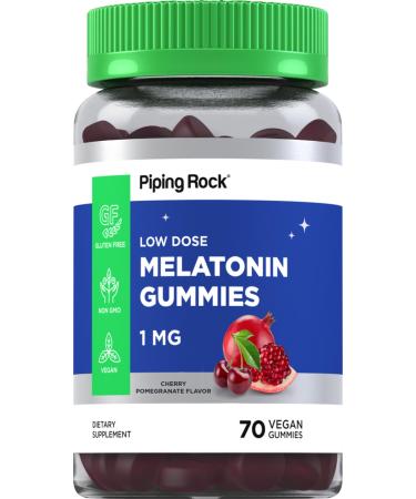 Piping Rock Melatonin Gummies 1 mg | 60 Count | Cherry Pomegranate Flavor | Low Dose | Adult Supplement | Vegan Formula | Non-GMO Gluten Free