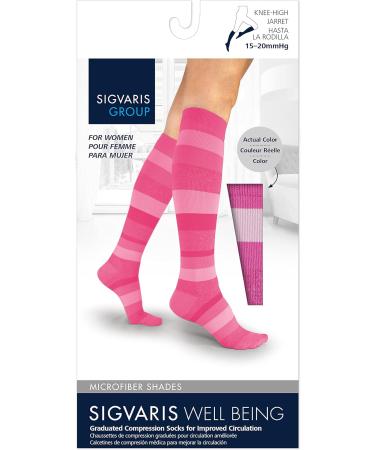 Sigvaris Women's Microfiber Patterns 143 Calf High Compression Socks 15-20mmHg - Pink Stripe - Medium Size (B) | Comfortable & Stylish Compression Wear - Buy Online on GoSupps.com