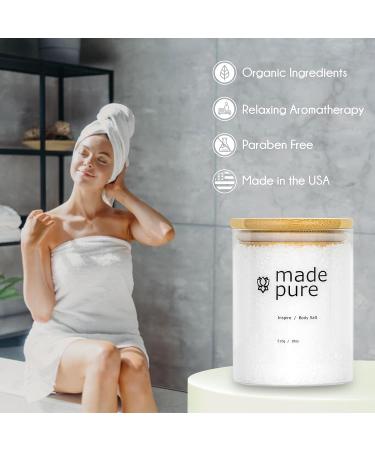 Made Pure Epsom Salt with Essential Oils Relaxing and Soothing 18oz White Bath Salts in Luxurious Glass Bottle with Wooden Lid - Buy Online on GoSupps.com