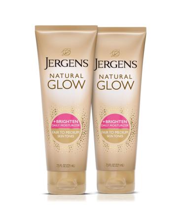 Jergens Natural Glow Self Tanner Body Lotion Sunless Tanning Fair to Medium Skin Tone Daily Moisturizer with Coconut Oil Vitamin E and Antioxidants 7.5 Oz Pack of 2