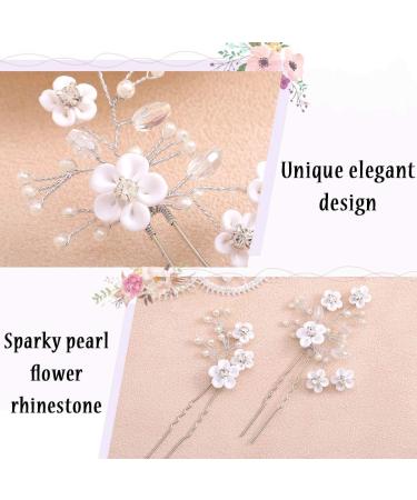 Fairvir Bridal Jewelry - Silver Rhinestone Hair Needles & Flower Hairpins for Women & Girls (2 Pieces) - Elegant Wedding Hair Accessories - Buy Online on GoSupps.com
