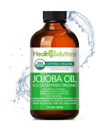 Jojoba Oil (Organic - 4oz) 100% Pure & Natural - Cold Pressed Unrefined - Hexane & Chemical Free - Natural Carrier Oil & Cuticle Oil Solution for Face & Hair, Helps Fight Acne & Moisturize Skin Now 4 Fl Oz (Pack of 1)