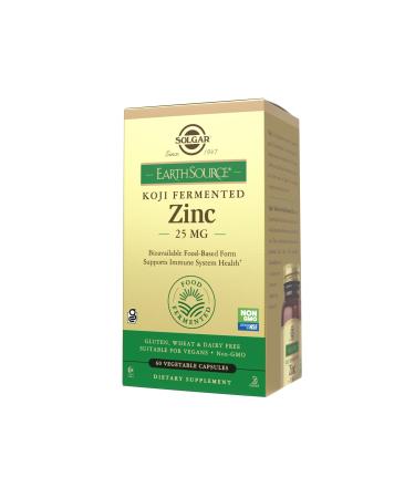 Solgar Earth Source Food Fermented Koji Zinc 25mg 60 Vegetable Capsules - Higher-Absorption Bioavailable Zinc for Immune & Skin Health - Non-GMO Vegan Gluten No Dairy No Kosher - 60 Servings 60 Count (Pack of 1) - Buy Online on GoSupps.com
