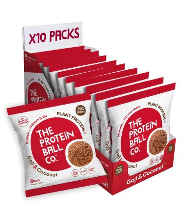 Protein Balls Goji & Coconut Flavour by The Protein Ball Co - 100% Natural Plant Based Vitamin Enriched Protein Snacks - 10 x 45g Bags - High Fibre Gluten Free No Artificial Sweeteners