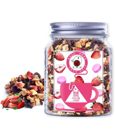 Plant poison Cream Strawberry Macaron (roselle apple strawberry) loose sheet mass non-GVO mixed fruit taste hot and iced tea bag 70g / 2.5oz