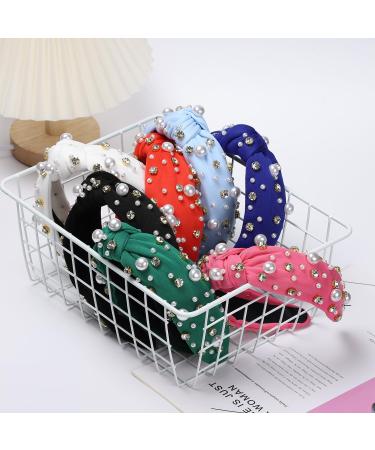WantGor Pearl Knotted Headband Women Rhinestone Embellished Hairband Elegant Wide Top Knot Bride Headbands Headpieces Party Fashion Elegant Ladies Hair Band Hair Hoop Accessories (Black) - Buy Online on GoSupps.com
