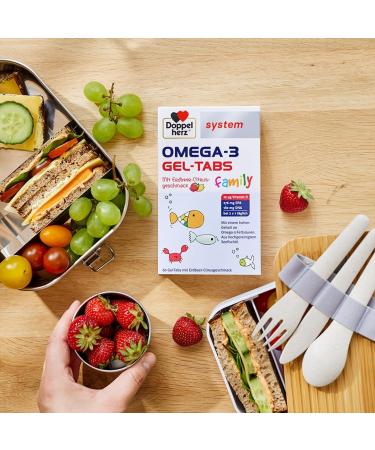 Doppelherz System Omega-3 Family Gel Tabs - 180 mg DHA for Brain Health | 60 Strawberry-Citrus Tabs - International Shipping Available - Buy Online on GoSupps.com