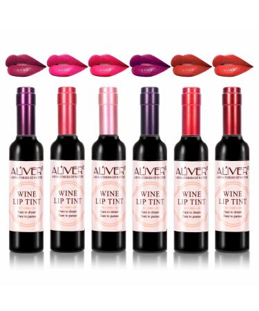 6 Colors Wine Lipstick Tint  Matte Liquid Super Long-Lasting Waterproof Lip Gloss Stain Set  Mini Make Up Lip Sticks Wine Bottle