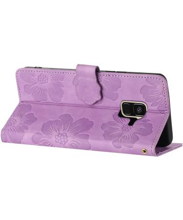Folding Flower Pattern Cover for Samsung Galaxy A8 Plus 2018 | PU Leather Protective Card Compartment & Stand | Violet - Buy Online on GoSupps.com