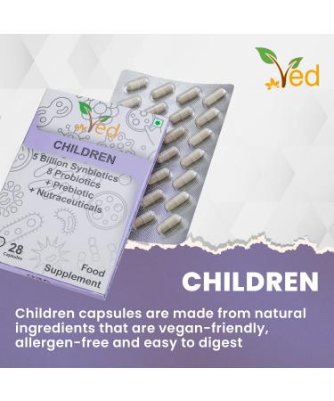 Ved Children Complex Probiotics and Prebiotics Complex - 5 Billion CFU - 20 Live Bacterial Cultures - 28 Probiotic Complex Capsules for Children - Lactobacillus helveticus Silicon Dioxide - Buy Online on GoSupps.com