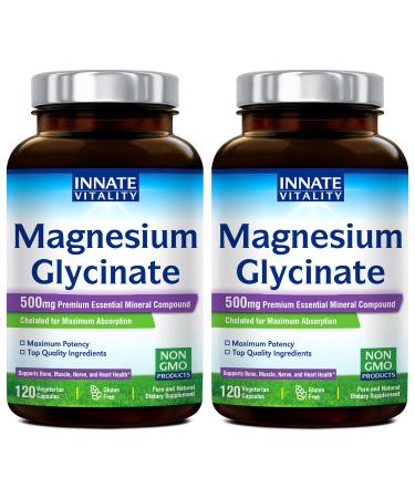 Magnesium Glycinate 500mg per Capsule 70mg Elemental Magnesium 240 Vegetarian Capsules Non-GMO & No Gluten Supports Muscle Nerve & Heart Health 8-Month Supply Total